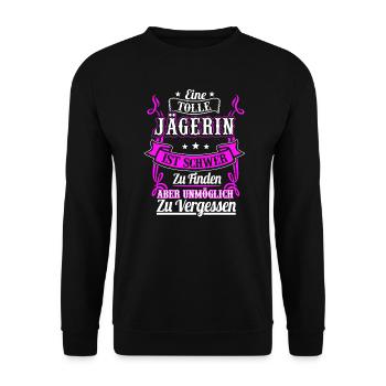 Jägerin Jäger Hirsch Geschenk - Unisex Pullover - Schwarz - Vorne - Alina (178cm) & Michal (187cm)