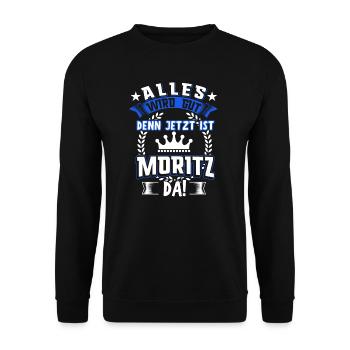 Moritz Name Vorname Geschenk - Unisex Pullover - Schwarz - Vorne - Alina (178cm) & Michal (187cm)