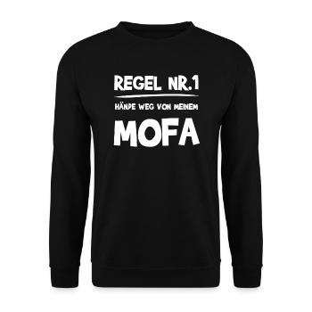 Mofa Mofafahrer Moped Geschenk - Unisex Pullover - Schwarz - Vorne - Alina (178cm) & Michal (187cm)