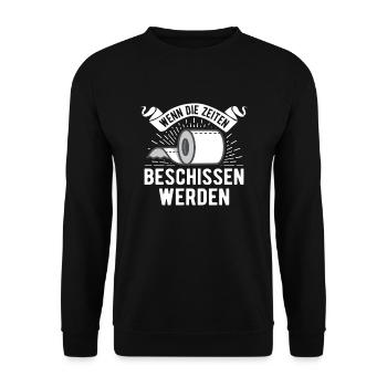 Wenn Die Zeiten Beschissen Werden Klopapier Rolle - Unisex Pullover - Schwarz - Vorne - Alina (178cm) & Michal (187cm)