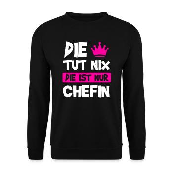 Chefin Chef Vorgesetzte Geschenk - Unisex Pullover - Schwarz - Vorne - Alina (178cm) & Michal (187cm)