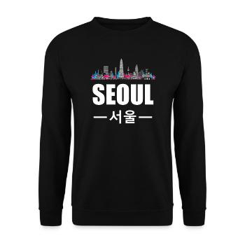 Seoul Südkorea South Korea Stadt Heimat Geschenk - Unisex Pullover - Schwarz - Vorne - Alina (178cm) & Michal (187cm)