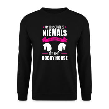 Hobby Horse Steckenpferd Hobbyhorsing Geschenk - Unisex Pullover - Schwarz - Vorne - Alina (178cm) & Michal (187cm)