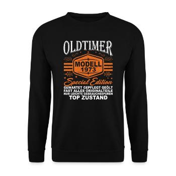 Modèle de voitures anciennes 1973 - 48e anniversaire - Sweat-shirt Unisexe - noir - Devant - Alina (178cm) & Michal (187cm)
