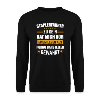Staplerfahrer Stapler Gabelstapler Geschenk - Unisex Pullover - Schwarz - Vorne - Alina (178cm) & Michal (187cm)
