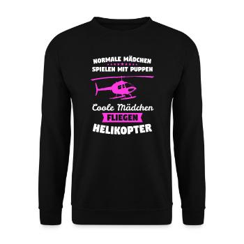 Helikopter Hubschrauber Pilot Geschenk - Unisex Pullover - Schwarz - Vorne - Alina (178cm) & Michal (187cm)