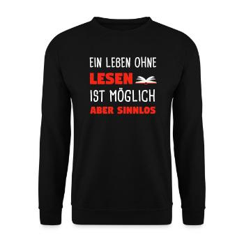 Lesen Leseratte Bücherwurm Geschenk - Unisex Pullover - Schwarz - Vorne - Alina (178cm) & Michal (187cm)