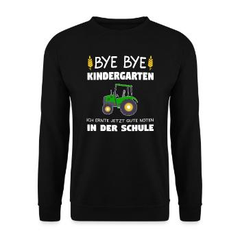 Bye Bye Kindergarten Schulkind Traktor Geschenk - Unisex Pullover - Schwarz - Vorne - Alina (178cm) & Michal (187cm)