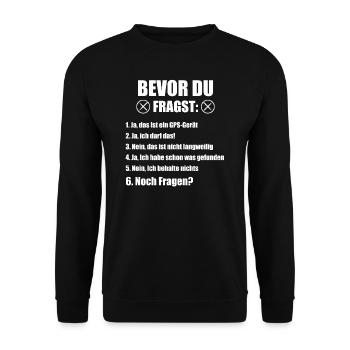 Geocaching Geocacher GPS Geschenk - Unisex Pullover - Schwarz - Vorne - Alina (178cm) & Michal (187cm)