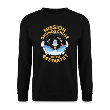 Grundschule 1.Klasse Schulanfang Geschenk - Unisex Pullover - Schwarz - Vorne - Alina (178cm) & Michal (187cm)