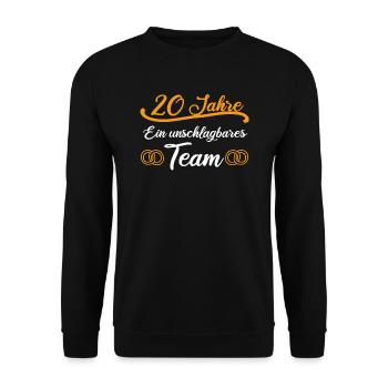 20 Jahre Hochzeitstag Porzellanhochzeit Geschenk - Unisex Pullover - Schwarz - Vorne - Alina (178cm) & Michal (187cm)