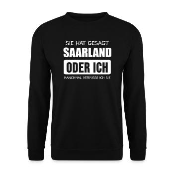 Saarland Saarländer Saarbrücken Geschenk - Unisex Pullover - Schwarz - Vorne - Alina (178cm) & Michal (187cm)