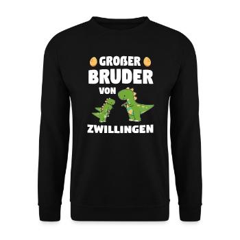 Großer Bruder Von Zwillingen 2020 Dino Geschenk - Unisex Pullover - Schwarz - Vorne - Alina (178cm) & Michal (187cm)