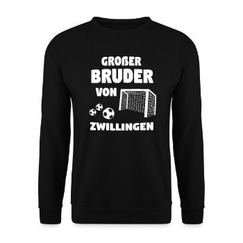 Große Bruder Von Zwillingen 2020 Fußball Geschenk - Unisex Pullover - Schwarz - Vorne - Alina (178cm) & Michal (187cm)
