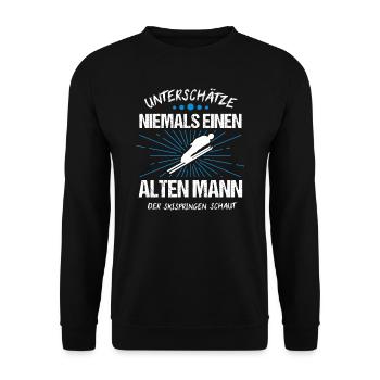 Skispringen Skispringer Skifliegen Geschenk - Unisex Pullover - Schwarz - Vorne - Alina (178cm) & Michal (187cm)