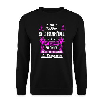 Sachsen Mädchen Sächsin Ossi DDR Geschenk - Unisex Pullover - Schwarz - Vorne - Alina (178cm) & Michal (187cm)