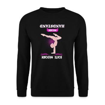 Handstand Turnen Turner Geschenk - Unisex Pullover - Schwarz - Vorne - Alina (178cm) & Michal (187cm)