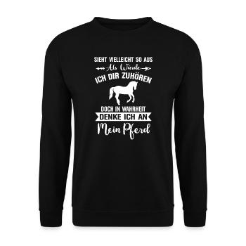 Pferd Reiter Reitsport Geschenk - Unisex Pullover - Schwarz - Vorne - Alina (178cm) & Michal (187cm)