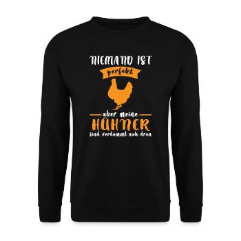 Hühner Huhn Hühnerstall Geschenk - Unisex Pullover - Schwarz - Vorne - Alina (178cm) & Michal (187cm)