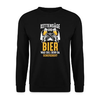 Kettensäge Bier Holzfäller Waldarbeiter Geschenk - Unisex Pullover - Schwarz - Vorne - Alina (178cm) & Michal (187cm)