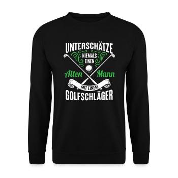 Golfer | Alter Mann | Golfspieler | lustiger - Unisex Pullover - Schwarz - Vorne - Alina (178cm) & Michal (187cm)