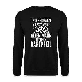 Darts | Alter Mann | Dartscheibe Dartspieler - Unisex Pullover - Schwarz - Vorne - Alina (178cm) & Michal (187cm)