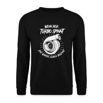 Wenn der Turbo spinnt Turbolader Tuning Geschenk - Unisex Pullover - Schwarz - Vorne - Alina (178cm) & Michal (187cm)