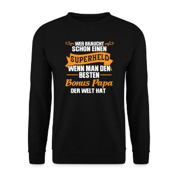 Bonus Papa Stiefvater Stiefpapa Geschenk - Unisex Pullover - Schwarz - Vorne - Alina (178cm) & Michal (187cm)