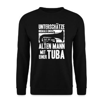 Tuba - Alter Mann Spruch Retro Tubist Geschenk - Unisex Pullover - Schwarz - Vorne - Alina (178cm) & Michal (187cm)
