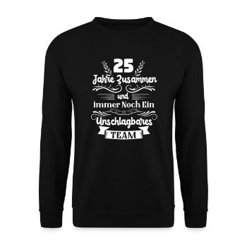 Silberhochzeit Silberne Hochzeit 25 Hochzeitstag - Unisex Pullover - Schwarz - Vorne - Alina (178cm) & Michal (187cm)
