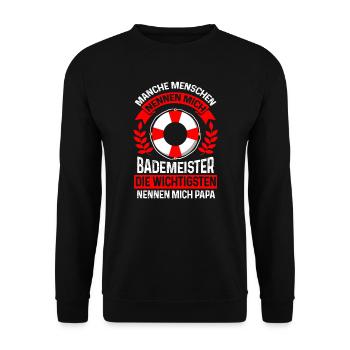 Bademeister Papa Schwimmbad Geschenk - Unisex Pullover - Schwarz - Vorne - Alina (178cm) & Michal (187cm)