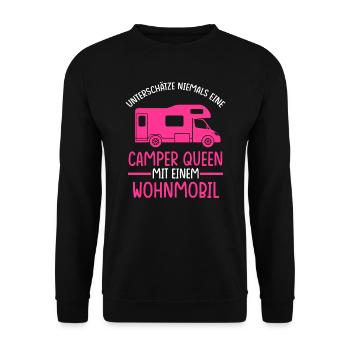 Camper Queen Wohnmobil Camping Geschenk - Unisex Pullover - Schwarz - Vorne - Alina (178cm) & Michal (187cm)