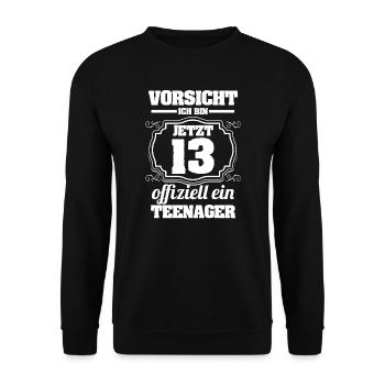 Teenager 13 Jahre 13.Geburtstag Geschenk - Unisex Pullover - Schwarz - Vorne - Alina (178cm) & Michal (187cm)
