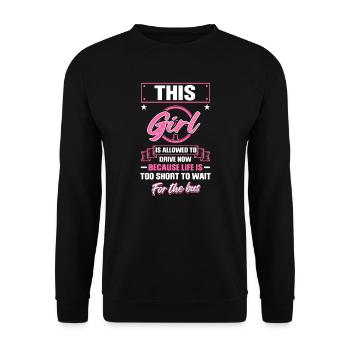 Driver's license Girls Driving License Pass - Unisex Sweatshirt - black - Front - Alina (178cm) & Michal (187cm)