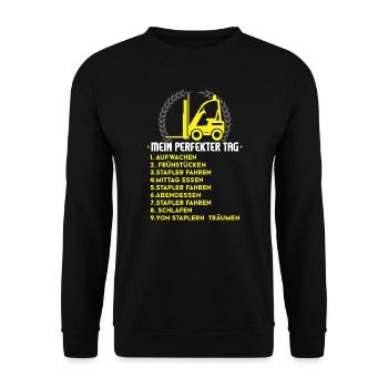 Stapler Gabelstapler Fahrer Geschenk - Unisex Pullover - Schwarz - Vorne - Alina (178cm) & Michal (187cm)