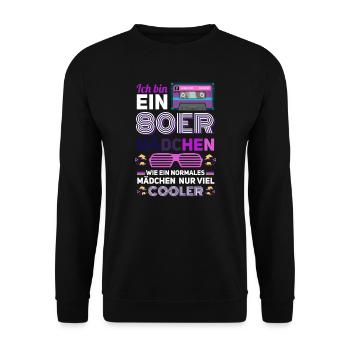 80er Mädchen 80er Jahre 1980er Jahre Geschenk - Unisex Pullover - Schwarz - Vorne - Alina (178cm) & Michal (187cm)