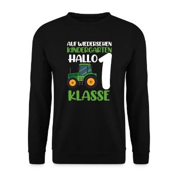 Schulkind Traktor Einschulung Geschenk - Unisex Pullover - Schwarz - Vorne - Alina (178cm) & Michal (187cm)