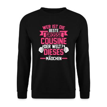 Große Cousine Cousine Cousinen Geschenk - Unisex Pullover - Schwarz - Vorne - Alina (178cm) & Michal (187cm)