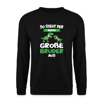 Großer Bruder Dino Geschwister Geschenk - Unisex Pullover - Schwarz - Vorne - Alina (178cm) & Michal (187cm)
