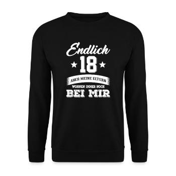 18. Geburtstag Junge 18 Jahre Mann Geschenk - Unisex Pullover - Schwarz - Vorne - Alina (178cm) & Michal (187cm)