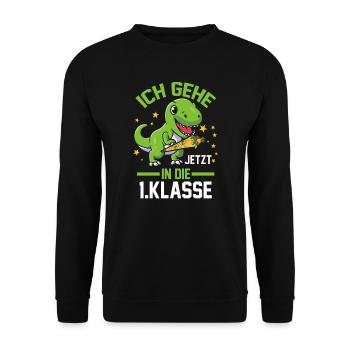 1. Klasse Einschulung Dino Geschenk - Unisex Pullover - Schwarz - Vorne - Alina (178cm) & Michal (187cm)