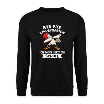 Schulanfang Schulkind Huhn Geschenk - Unisex Pullover - Schwarz - Vorne - Alina (178cm) & Michal (187cm)