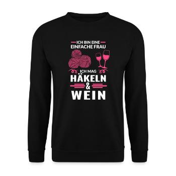 Häckeln Wein Nähen Geschenk - Unisex Pullover - Schwarz - Vorne - Alina (178cm) & Michal (187cm)