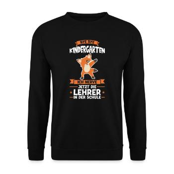 Schulkind Fuchs Einschulung Geschenk - Unisex Pullover - Schwarz - Vorne - Alina (178cm) & Michal (187cm)