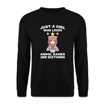 Anime Ramen Sketch Anime Girl Gift - Unisex Sweatshirt - black - Front - Alina (178cm) & Michal (187cm)