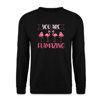 Flamingo Flamingo Geschenk - Unisex Pullover - Schwarz - Vorne - Alina (178cm) & Michal (187cm)