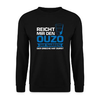 Ouzo Grieche Ouzo Liebhaber Geschenk - Unisex Pullover - Schwarz - Vorne - Alina (178cm) & Michal (187cm)