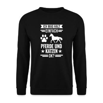 Pferde Katzen Reiterin Geschenk - Unisex Pullover - Schwarz - Vorne - Alina (178cm) & Michal (187cm)