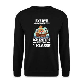 1.Klasse Schulkind Pirat Geschenk - Unisex Pullover - Schwarz - Vorne - Alina (178cm) & Michal (187cm)