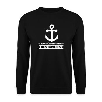 Bootsführerschein Bootsfrüfung Bestanden - Unisex Pullover - Schwarz - Vorne - Alina (178cm) & Michal (187cm)